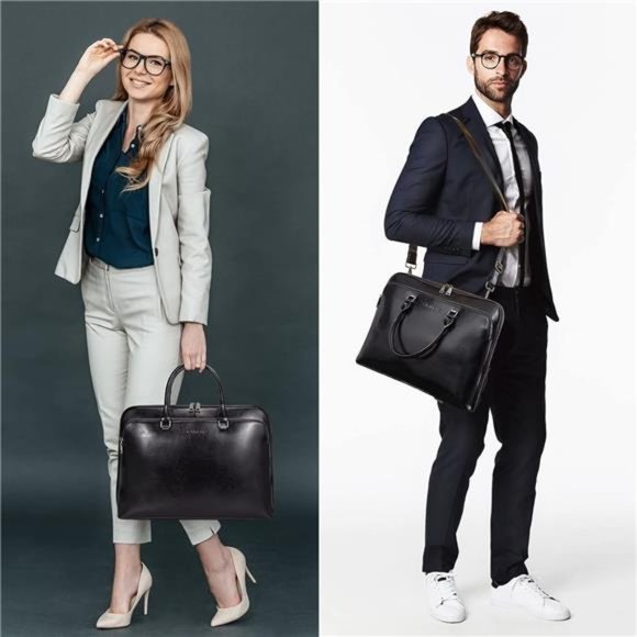 Men Full Grain Leather 16 Laptop Messenger Shoulder Bag: Genuine Leather  13.3 15.6 inch  For Men